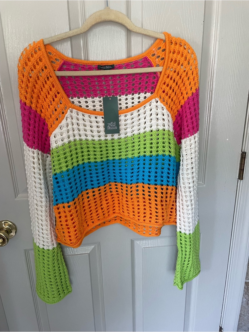 Wild Fable Crochet Stripe Tank — Pink, White, Green, Orange